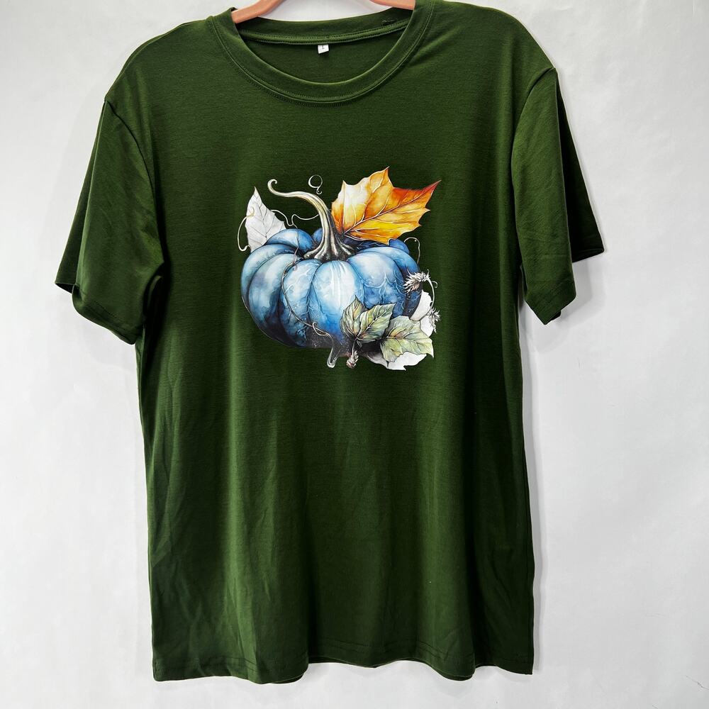 Fall Pumpkin Green Women's Shirt Size L Polyspandex